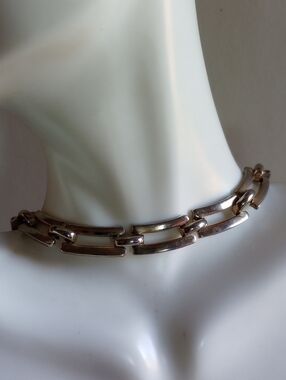VINTAGE BARCLAY   STYLISH CHOKER  SILVER LINKS NECKLACE 16" LONG X 3/8" WIDE